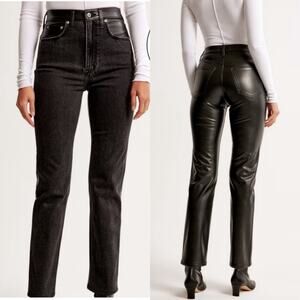 NWT Abercrombie 90's Straight Ultra High Rise Black Leather & Denim Jeans 29/8s